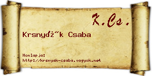Krsnyák Csaba névjegykártya